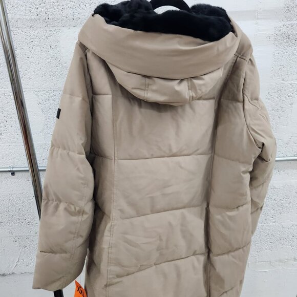 NWT Calvin Klein Women’s Faux Fur Lined Hood Oxford Puffer Jacket Tan Large - Picture 4 of 13
